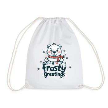 Frostige Grüße – Eisbär mit Lichterkette - Turnbeutel - Weiß - Vorne