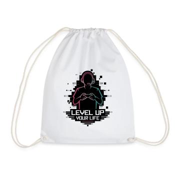 Level Up Your Life Gamer Silhouette - Drawstring Bag - white - Front