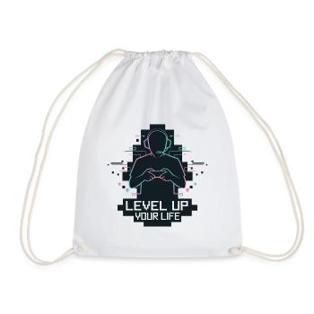 Level Up Your Life Gamer Silhouette - Drawstring Bag - white - Front
