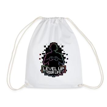 Level Up Your Life Gamer Silhouette - Drawstring Bag - white - Front