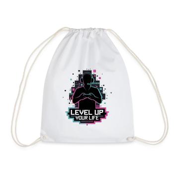 Level Up Your Life Gamer Silhouette - Drawstring Bag - white - Front