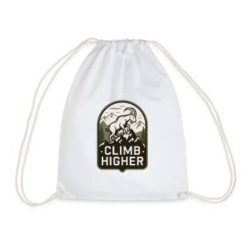 Climb Higher – Mountain Goat Outdoor Motif - Drawstring Bag - white - Front