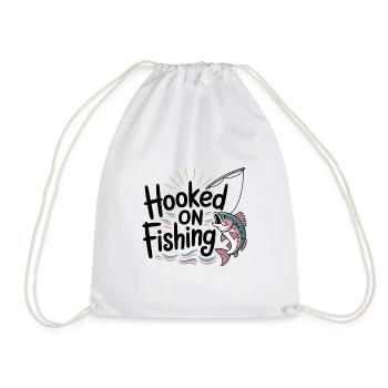 Hooked on Fishing – Funny Fishing Motif - Drawstring Bag - white - Front
