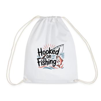 Hooked on Fishing – Funny Fishing Motif - Drawstring Bag - white - Front
