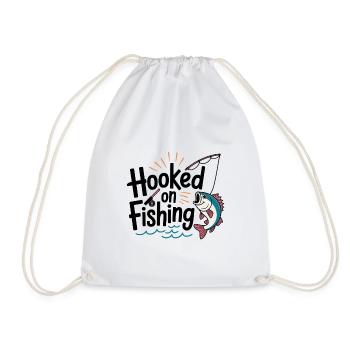 Hooked on Fishing – Funny Fishing Motif - Drawstring Bag - white - Front