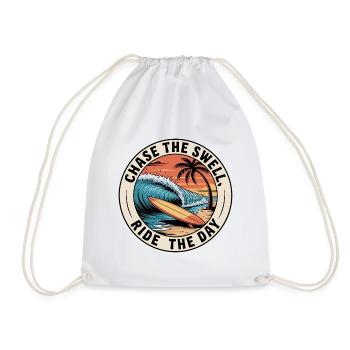 Chase the Swell, Ride the Day - Drawstring Bag - white - Front