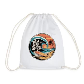 Chase the Swell, Ride the Day - Drawstring Bag - white - Front