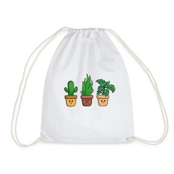 three cute plants - Drawstring Bag - white - Front