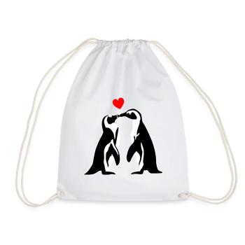 Pinguin - Paar mit Herz, Liebe - Turnbeutel - Weiß - Vorne