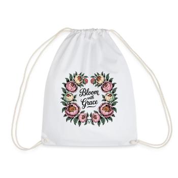 Bloom with Grace – Peony Wreath - Drawstring Bag - white - Front