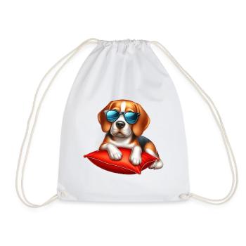 Beagle Das Model mit Sonnenbrille - Turnbeutel - Weiß - Vorne