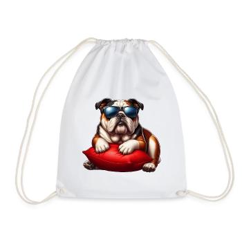 Cute Bulldog Wearing Sunglasses - Drawstring Bag - white - Front