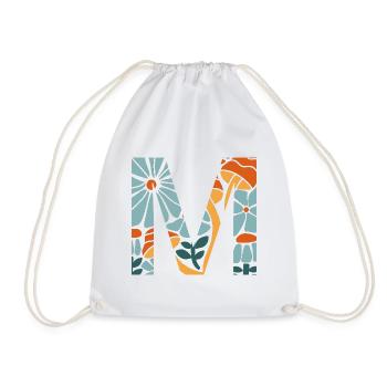 Letter m flowers groovy gift idea - Drawstring Bag - white - Front