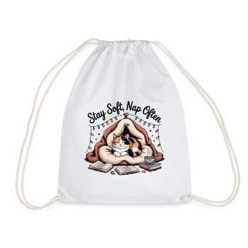Stay Soft, Nap Often – Cuddly Cat - Drawstring Bag - white - Front