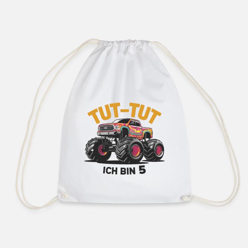 Monster Truck - Ich bin 5 - Einzigartiges Geschenk - Turnbeutel - Weiß