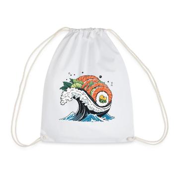 Ukiyo-E Sushi Wave Aesthetic Design - Drawstring Bag - white - Front
