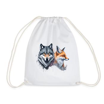 Wild Harmony: Aquarell Wolf und Fuchs - Turnbeutel - Weiß - Vorne