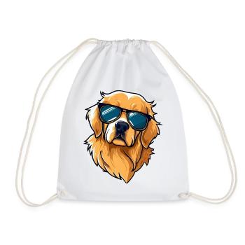 Golden Retriever in Tuxedo wearing Sunglasses - Drawstring Bag - white - Front