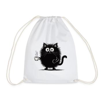 Schwarze Katze mit Kaffee Shirt - Turnbeutel - Weiß - Vorne