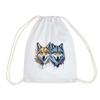 Aquarell Wilde Harmonie Dingo und Wolf - Turnbeutel - Weiß - Vorne