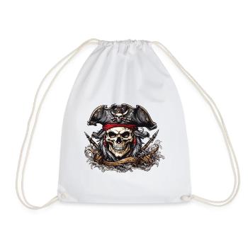 Pirate Flag Jolly Roger Skull Illustration - Drawstring Bag - white - Front