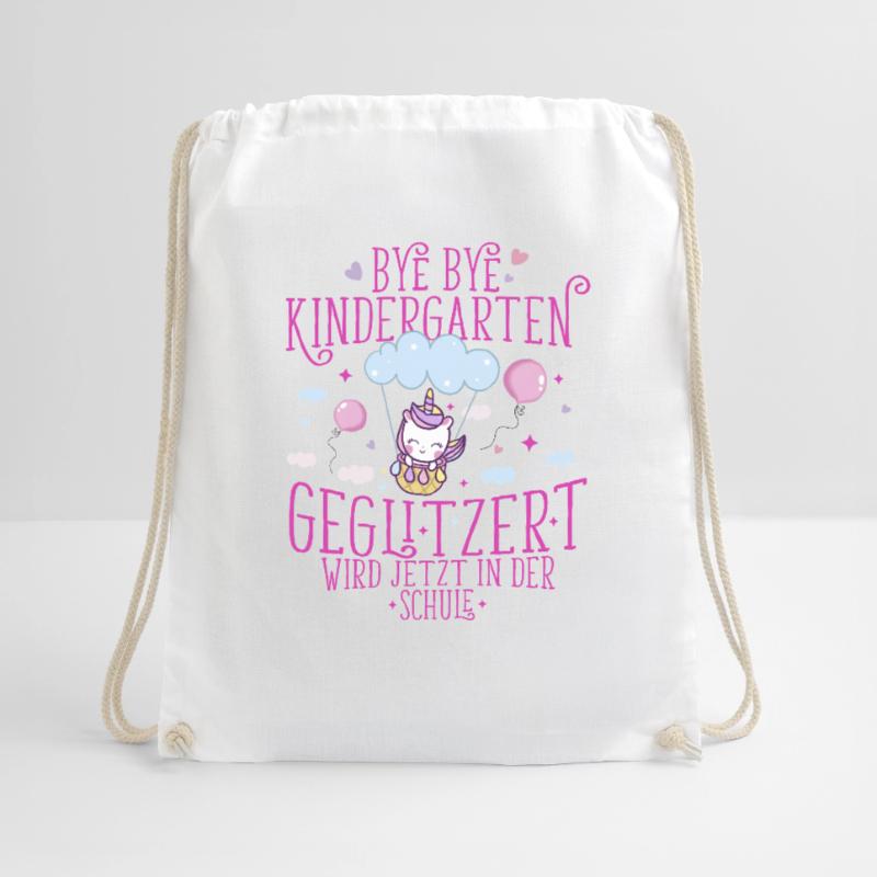 Bye Bye Kindergarten geglitzert wird in der Schule Turnbeutel