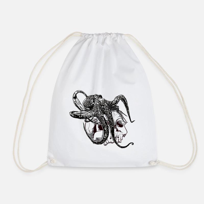 Oktopus Kraken auf einem Totenschädel Geschenk - Turnbeutel - Weiß