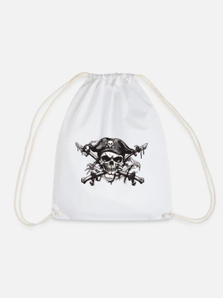 Piratenflagge Jolly Roger Skull Tattoo Design - Turnbeutel - Weiß