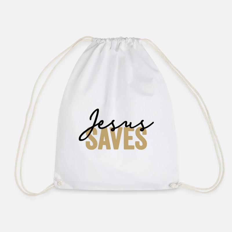 Jesus Saves In Den Farben Schwarz Und Gold - Turnbeutel - Weiß