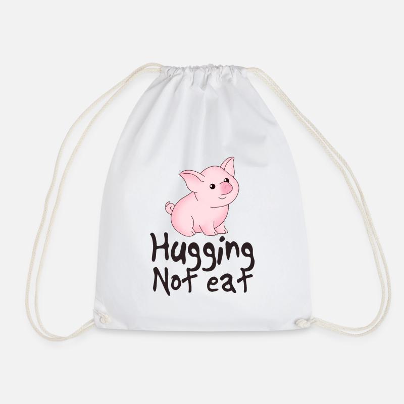 Hugging not Eat Vegan saying - Drawstring Bag - white
