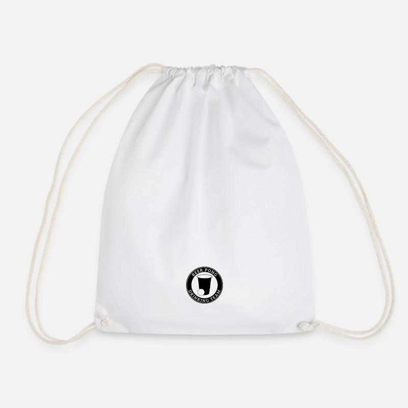 Beer Pong Drinking Team - breast logo - Drawstring Bag - white