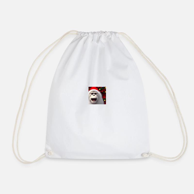 Christmas monkey with santa hat - Drawstring Bag - white