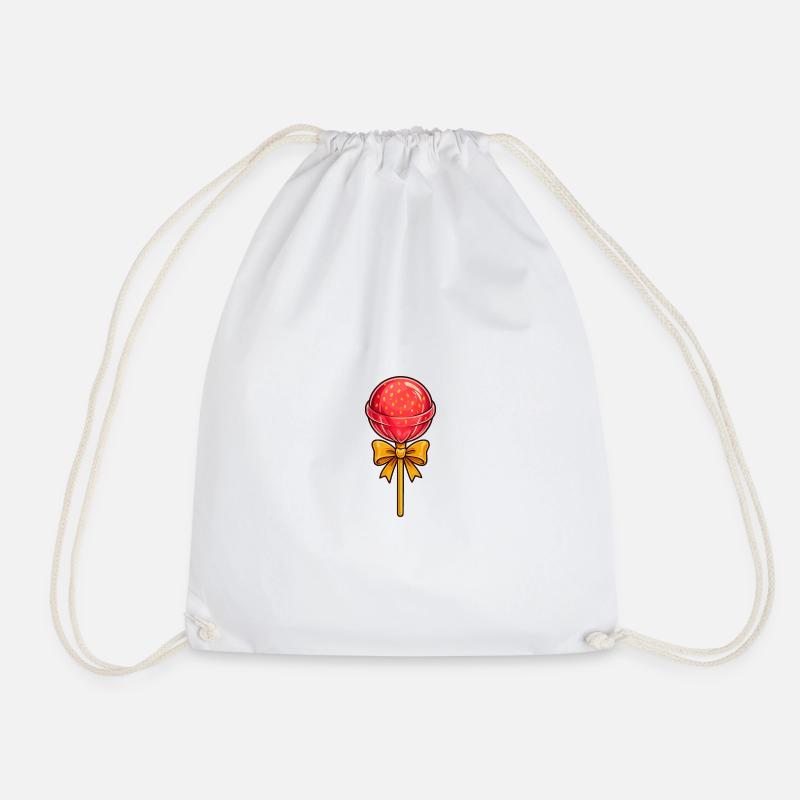Whimsical Lollipop Bow Design - Drawstring Bag - white