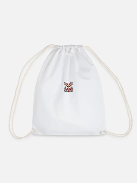 Reindeer with Scarf – Festive Christmas T-Shirt - Drawstring Bag - white