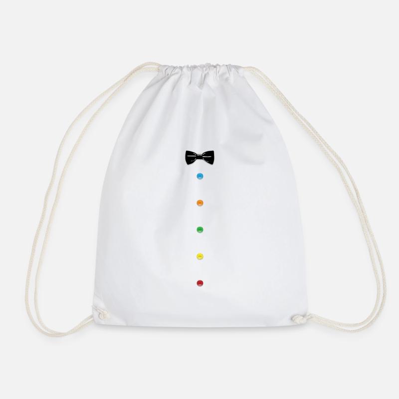bow tie with vintage button - Drawstring Bag - white