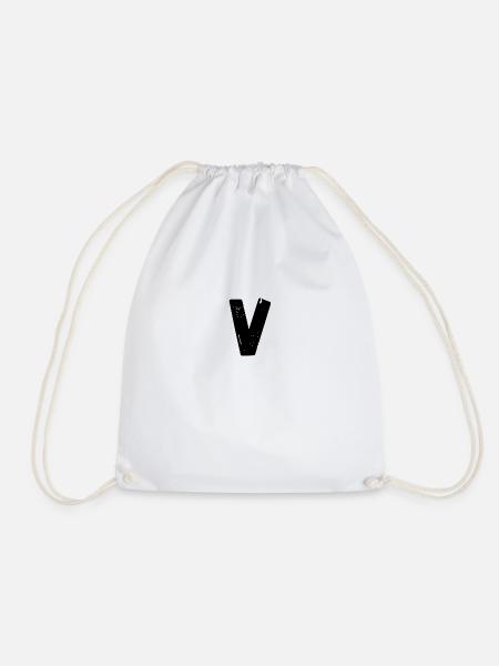 LETTER V - Drawstring Bag - white