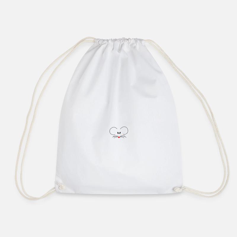 Mouse with red heart-nose. sweet - Drawstring Bag - white