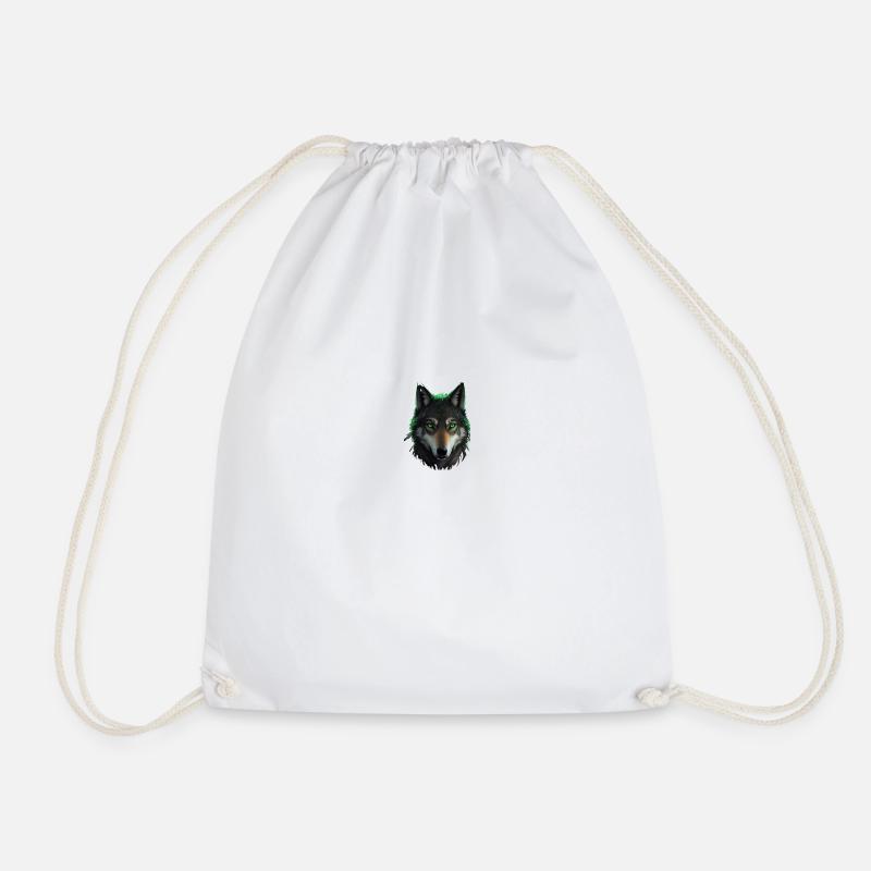 Green Wolf - Drawstring Bag - white