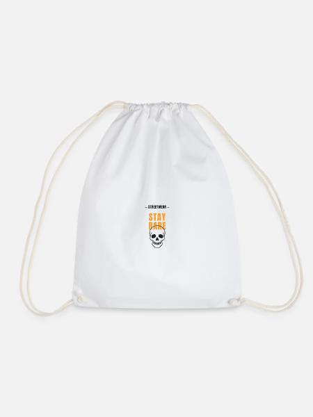 Stay Bare Skull Streetwear - Drawstring Bag - white