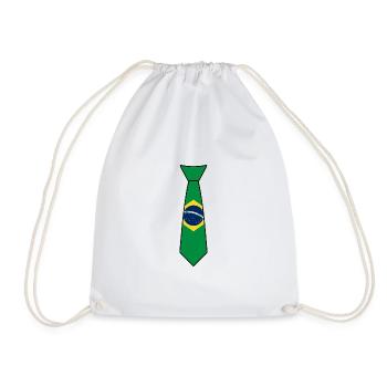 Brazil Tie – Flag Design - Drawstring Bag - white - Front