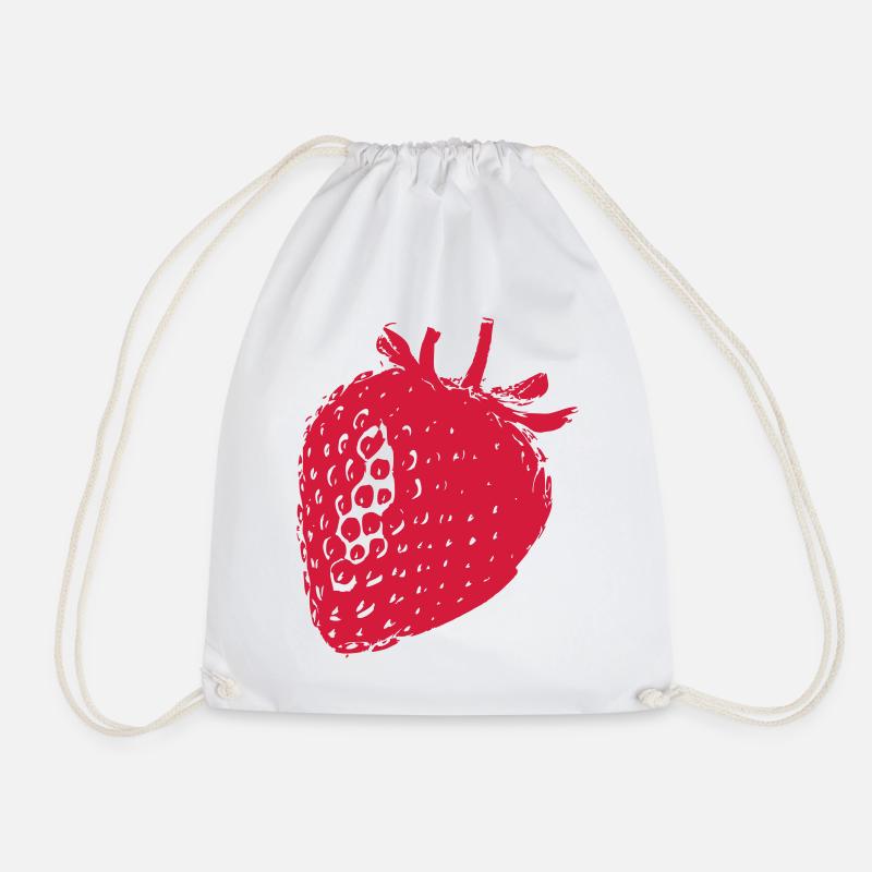 Strawberry Silhouette Print Motif - Drawstring Bag - white