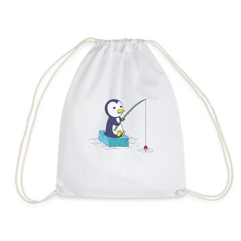Penguin is fishing - Drawstring Bag - white - Front