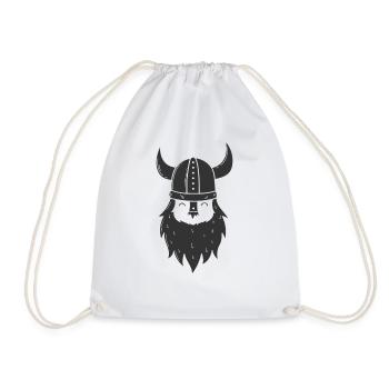 Viking with full beard and Viking helmet - Drawstring Bag - white - Front