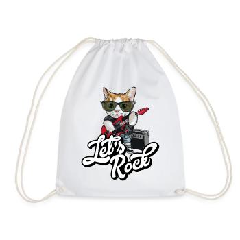 Let's Rock Guitar Rock and Roll Humor Cat - Drawstring Bag - white - Front