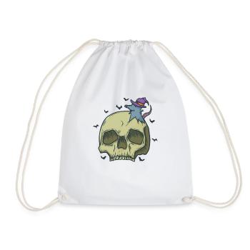 Crâne en os d’Halloween avec souris sorcière - Sac de sport léger - blanc - Devant
