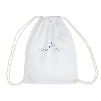 Stick figure surfs on a wave - Drawstring Bag - white - Front