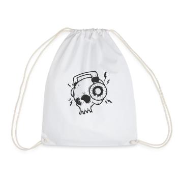 Bone skull with headphones Rock music - Drawstring Bag - white - Front
