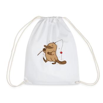 Platypus goes fishing Australia animal - Drawstring Bag - white - Front