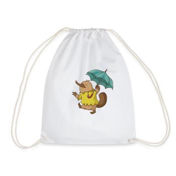 Platypus with umbrella in the rain Australia - Drawstring Bag - white - Front