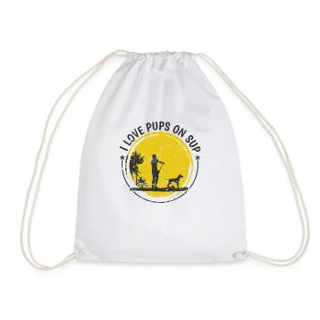 I Love Pups on SUP Stand up Paddle with Dog - Drawstring Bag - white - Front